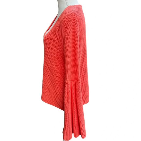 Free People Damsel Orange Flare Sleeve Deep V-Neck Chunky Knit Sweater Medium - Picture 3 of 15